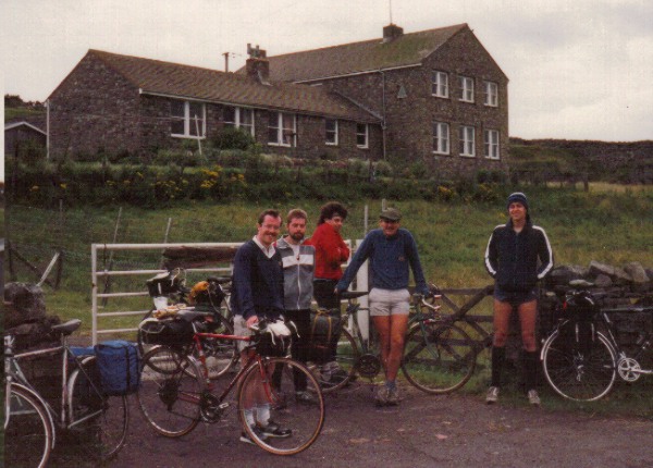 The gang outside Langden Beck Youth Hostel on an overcast morning.